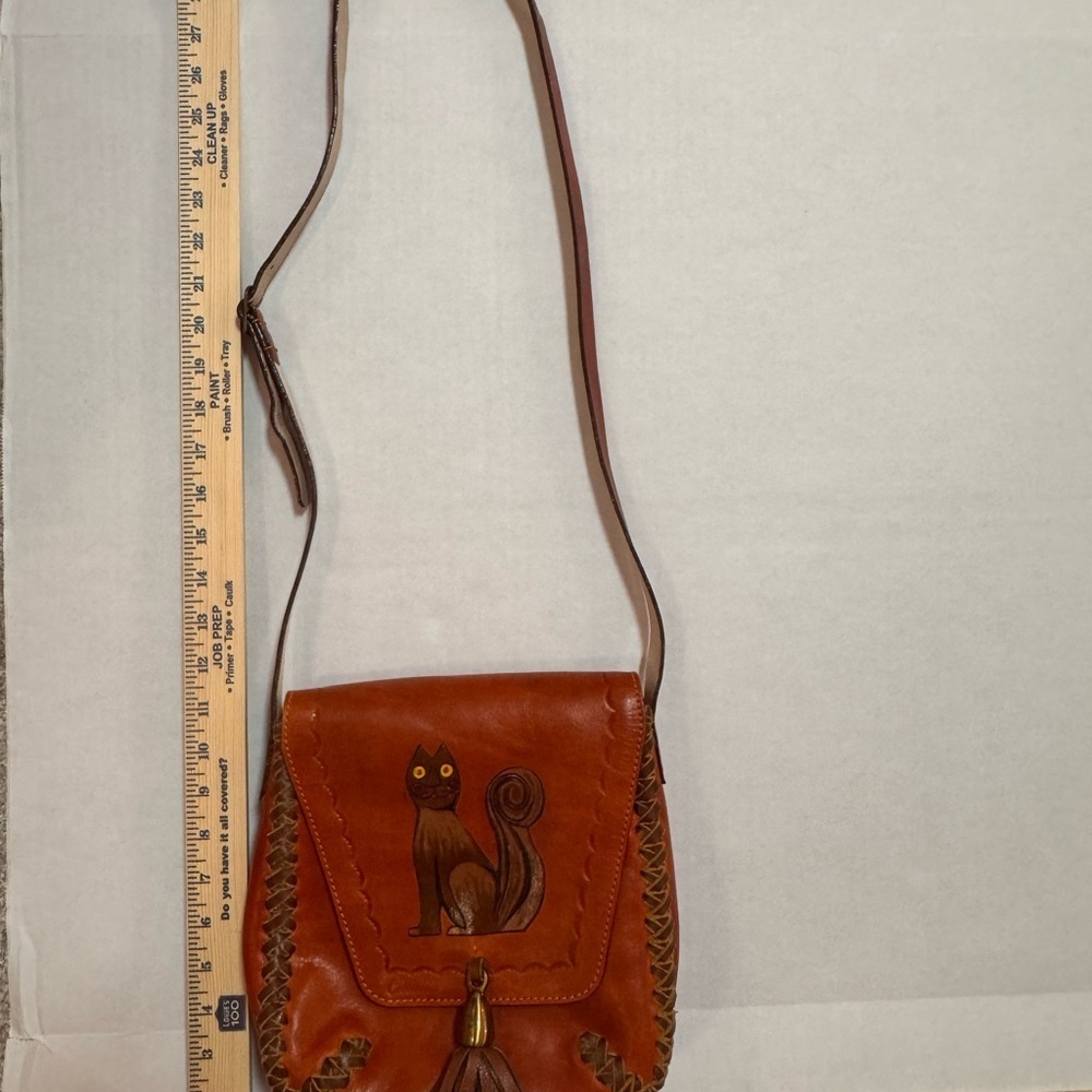 Handmade Brown Leather Cat Design Crossbody Bag - Picture 9 of 9